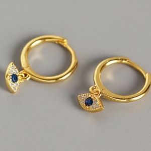 ♥️NWT Amulet All See Protective Eye Gold plated  Silver Hoop Earrings Zirconia